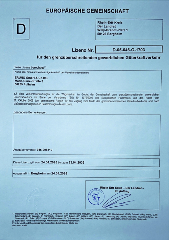 EU-Gemeinschaftslizenz ERUNO